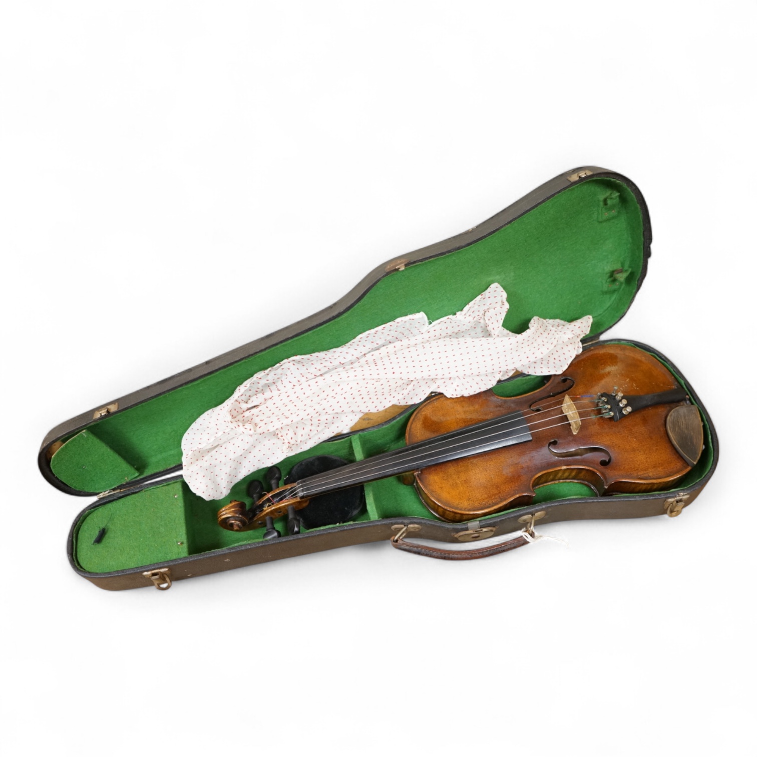A late 19th century violin, with label for J.B. Schweitzer, 7/8 size, no bow, in case